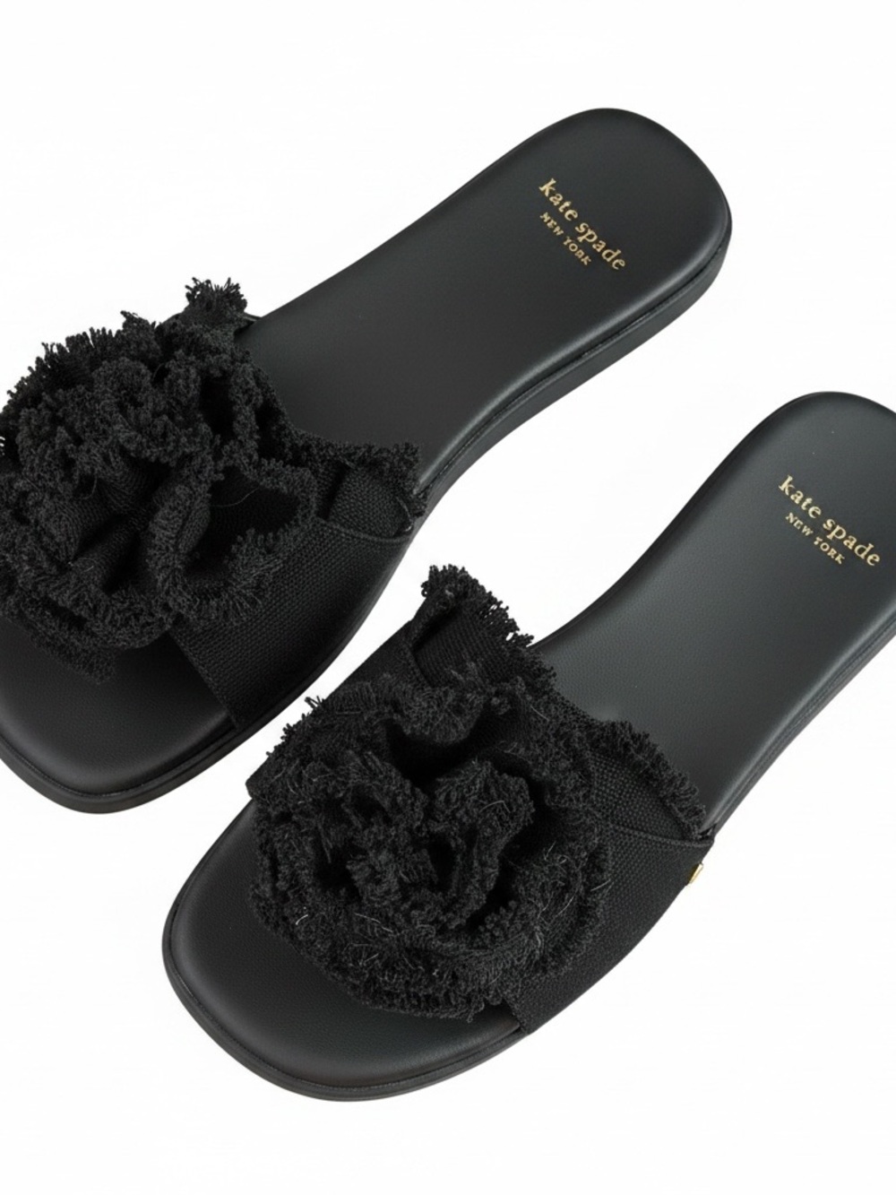 Kate Spade NY Black Floral Ruffle Slide Sandels - like new - size 5.5